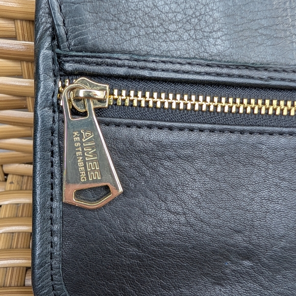 Aimee Kestenberg Black Soft Pebbled Leather Envelope Clutch Wallet Bag Purse - Picture 5 of 16